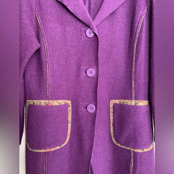 Vintage Ireland Coat Clodagh Callaghan 100% Boiled Wool Purple Art Gold Size 12 - Picture 5 of 14